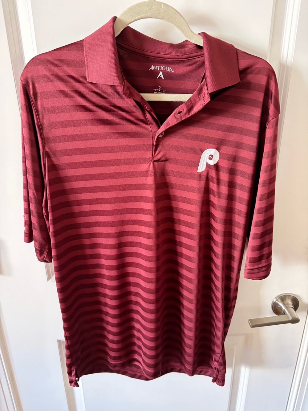 Antigua Maroon Striped Phillies Polo Shirt